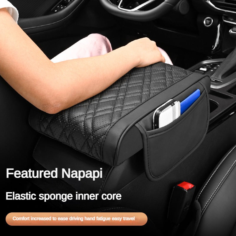 Car Armrest Cover Leather-Style Quilted Storage Pad for Cars