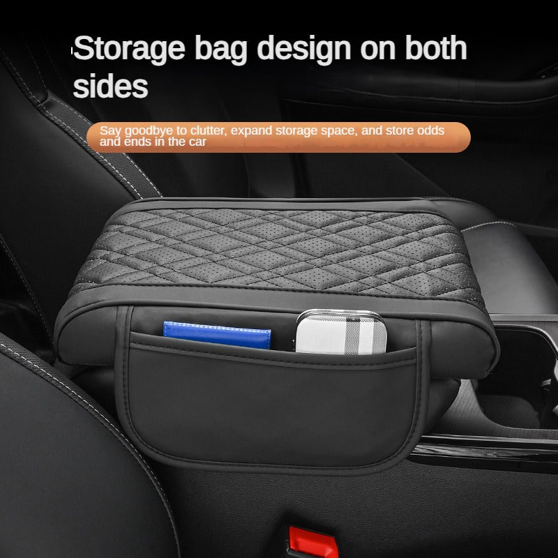 Car Armrest Cover Leather-Style Quilted Storage Pad for Cars