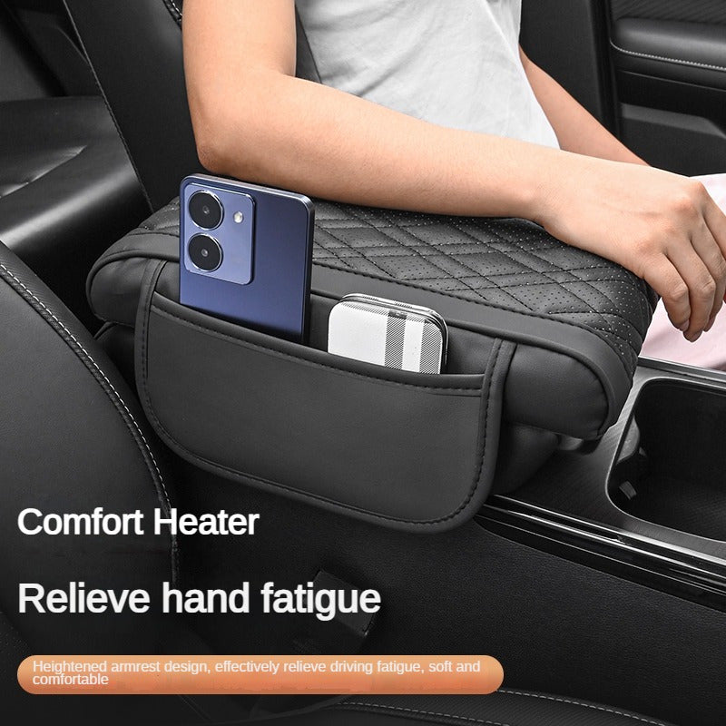 Car Armrest Cover Leather-Style Quilted Storage Pad for Cars