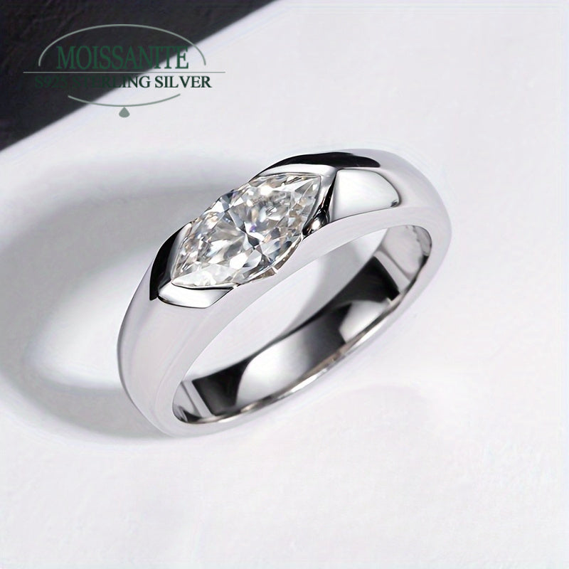 Sterling Silver Wedding Band for Him and Her 1 Carat Marquise Cut Engagement Ring