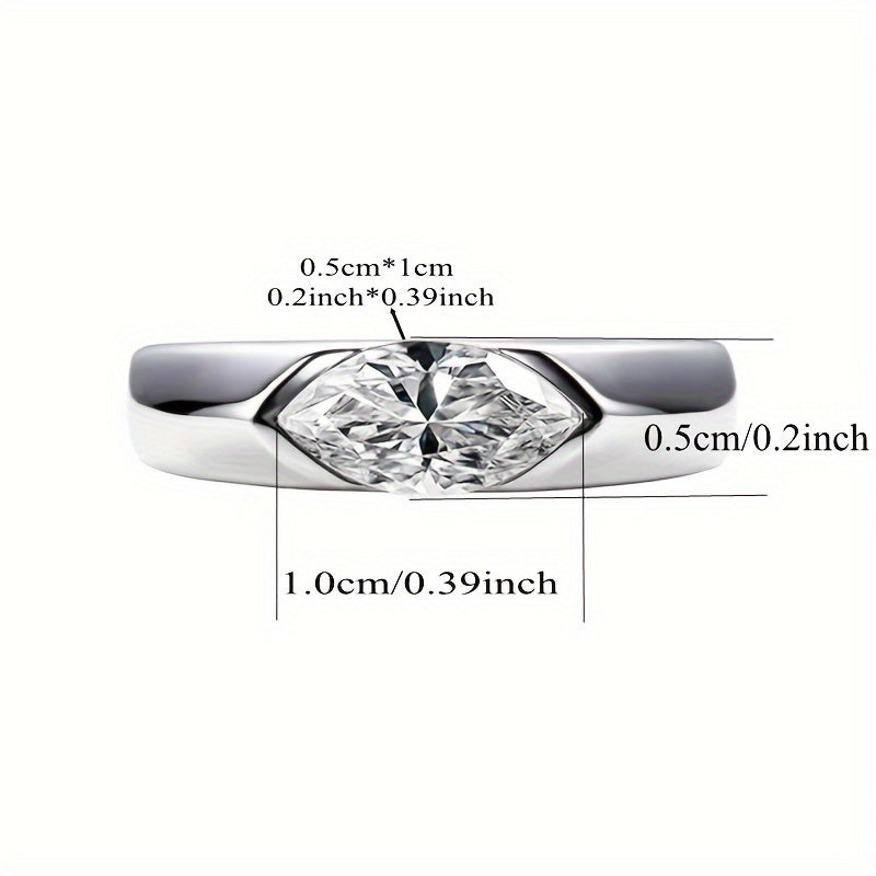 Sterling Silver Wedding Band for Him and Her 1 Carat Marquise Cut Engagement Ring