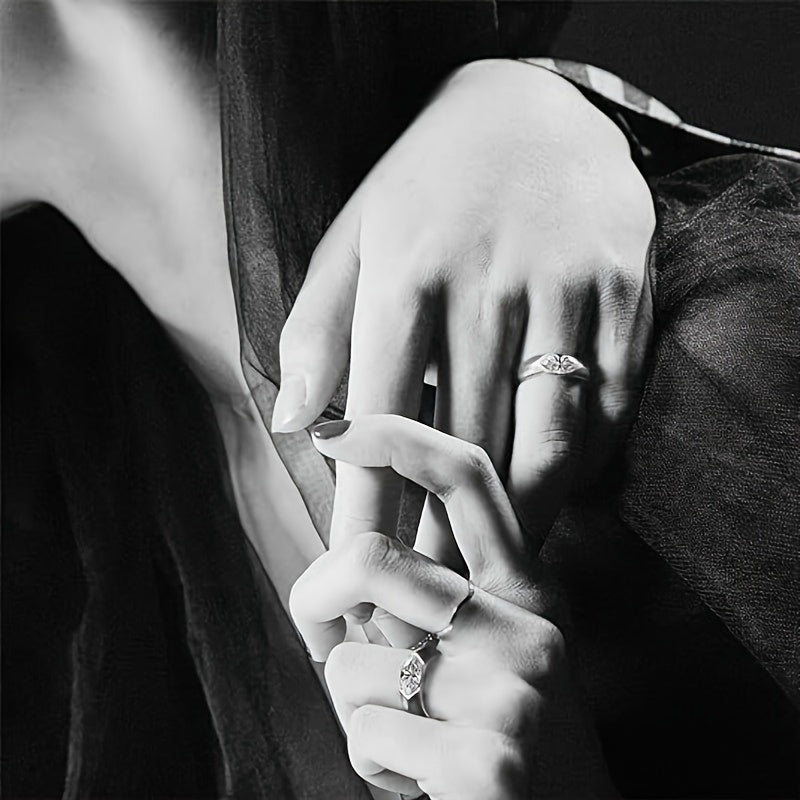 Sterling Silver Wedding Band for Him and Her 1 Carat Marquise Cut Engagement Ring