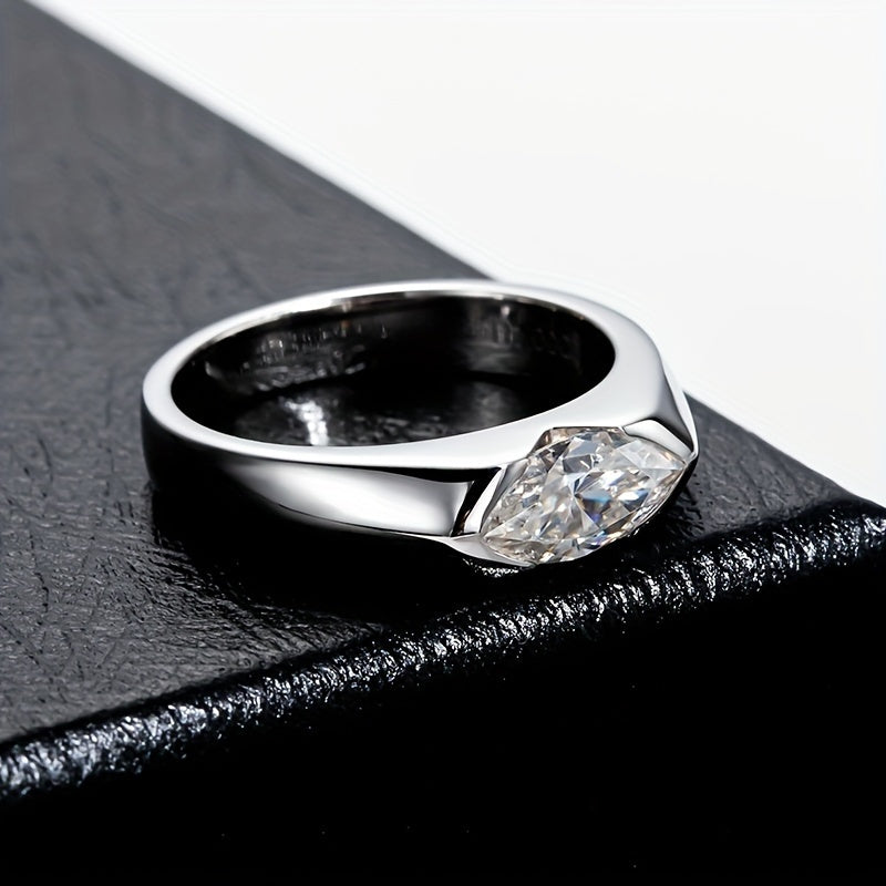Sterling Silver Wedding Band for Him and Her 1 Carat Marquise Cut Engagement Ring