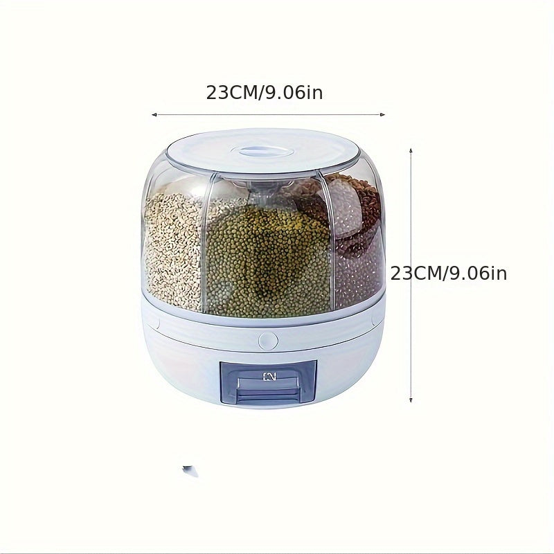 6-Compartment Rotating Rice Dispenser Moisture and Insect Proof Kitchen Storage