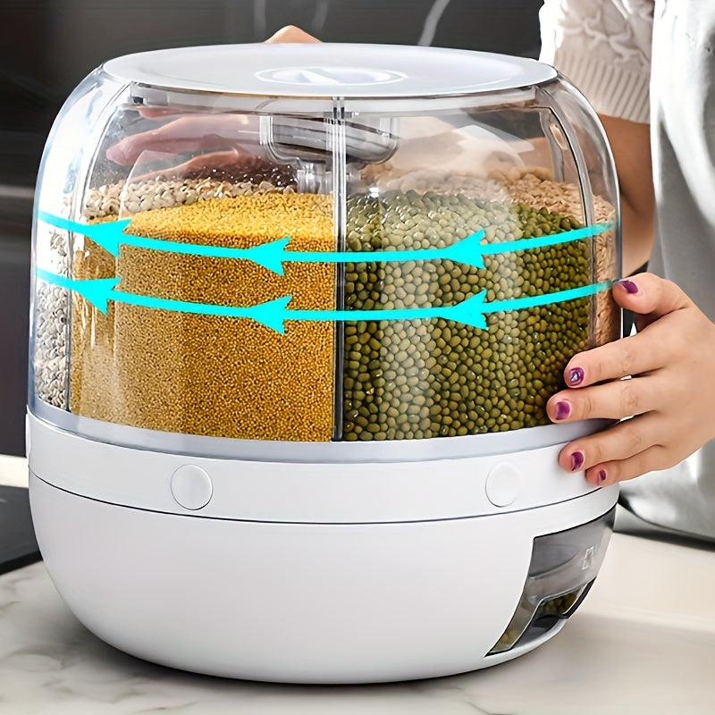 6-Compartment Rotating Rice Dispenser Moisture and Insect Proof Kitchen Storage