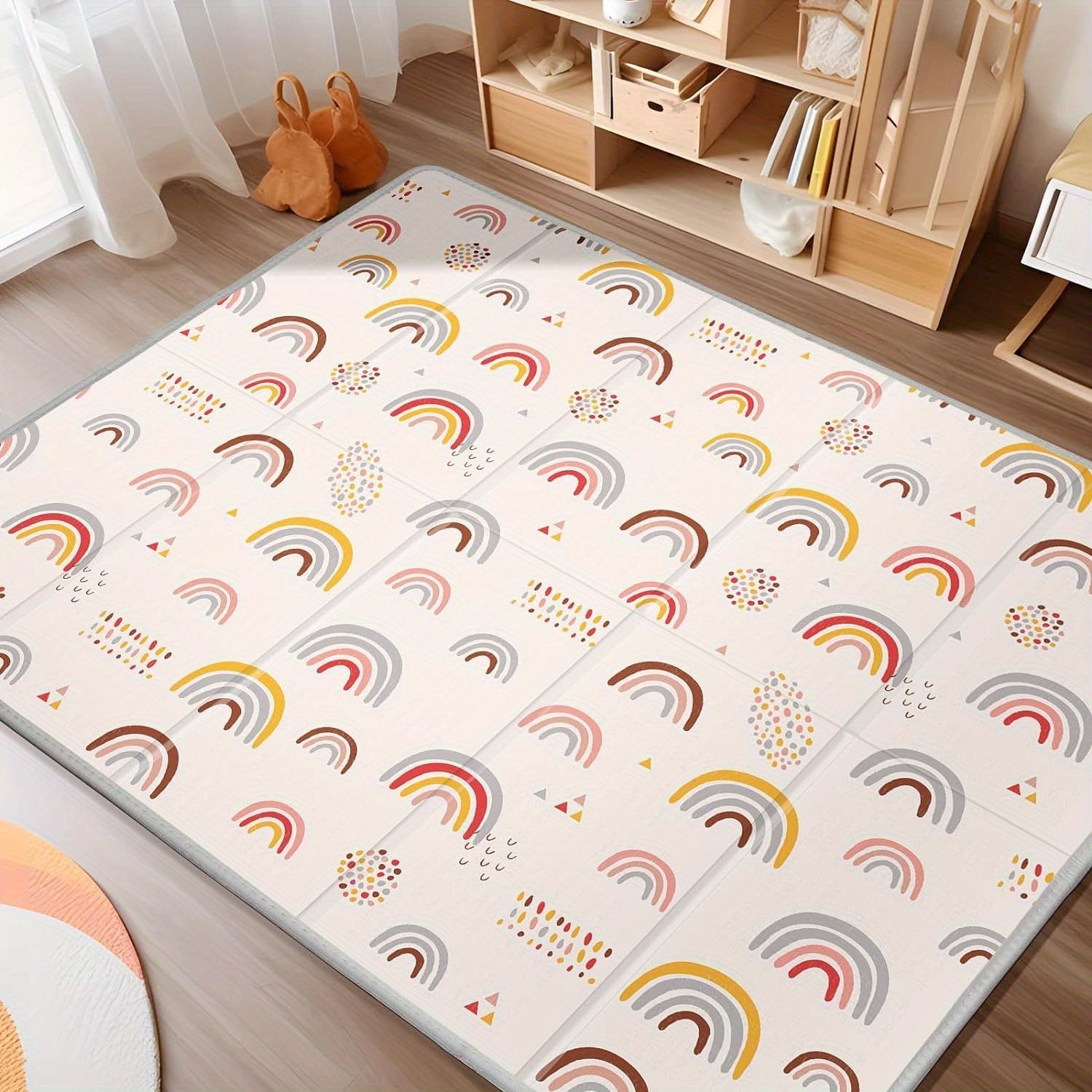 Large Foldable Play Mat for Kids 0-8 Reversible Rainbow Star Waterproof Non-Slip