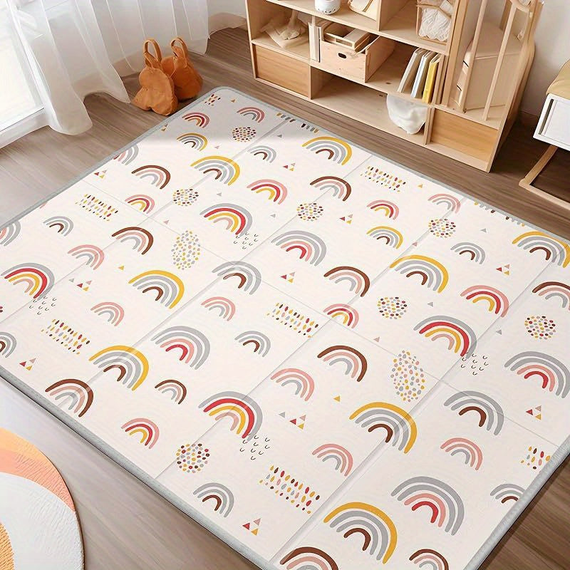 Large Foldable Play Mat for Kids 0-8 Reversible Rainbow Star Waterproof Non-Slip
