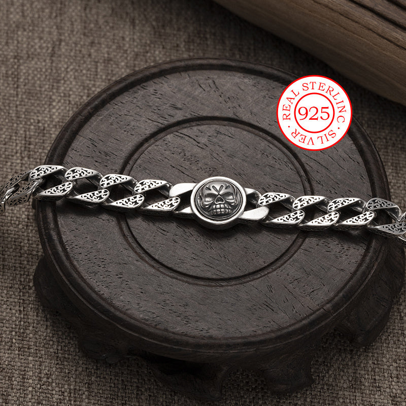 925 Sterling Silver Vintage Skull Charm Bracelet - Tug'ilgan kunlar va Onalar kuni uchun ideal, Kubalik bog'lamali uslub, Oson sozlanadigan, Yengil - Erkaklar va ayollar uchun ajoyib sovg'a