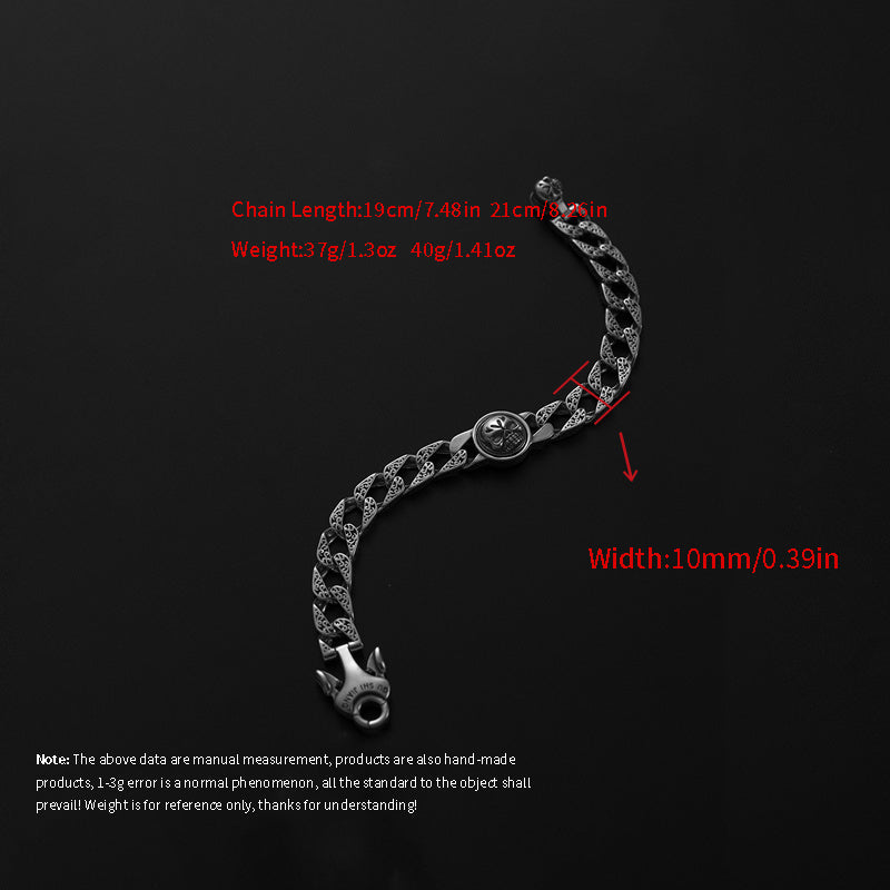 925 Sterling Silver Vintage Skull Charm Bracelet - Tug'ilgan kunlar va Onalar kuni uchun ideal, Kubalik bog'lamali uslub, Oson sozlanadigan, Yengil - Erkaklar va ayollar uchun ajoyib sovg'a