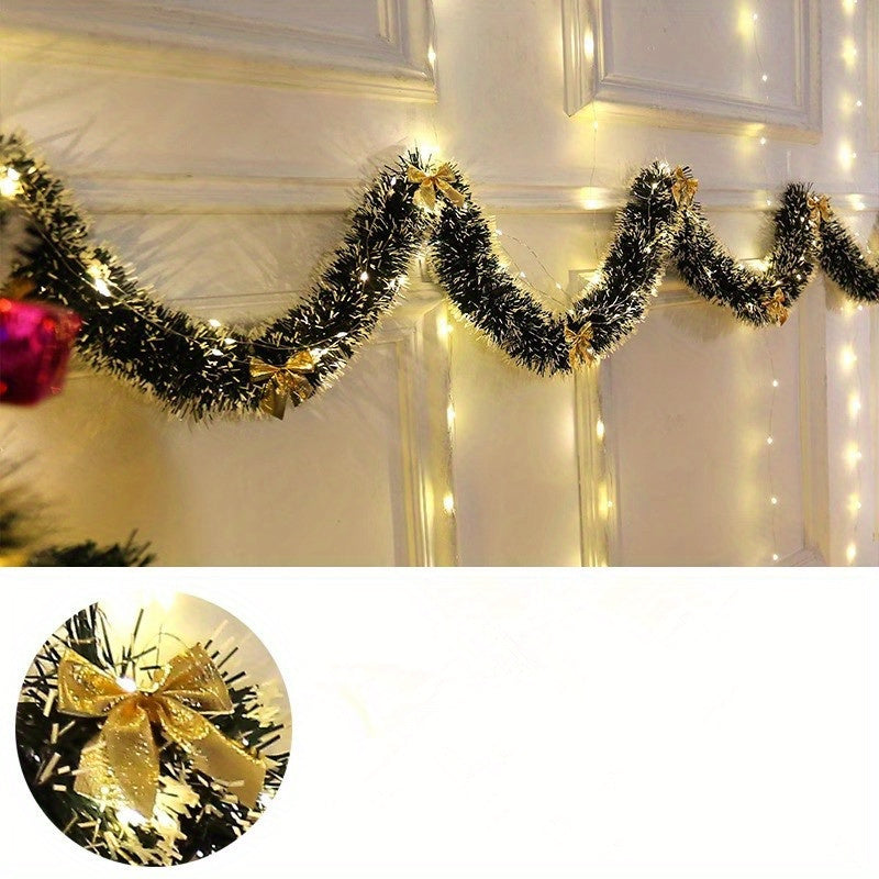 30 LED Christmas Tinsel Garland Set Battery Powered for Fireplace Mantel and Staircase