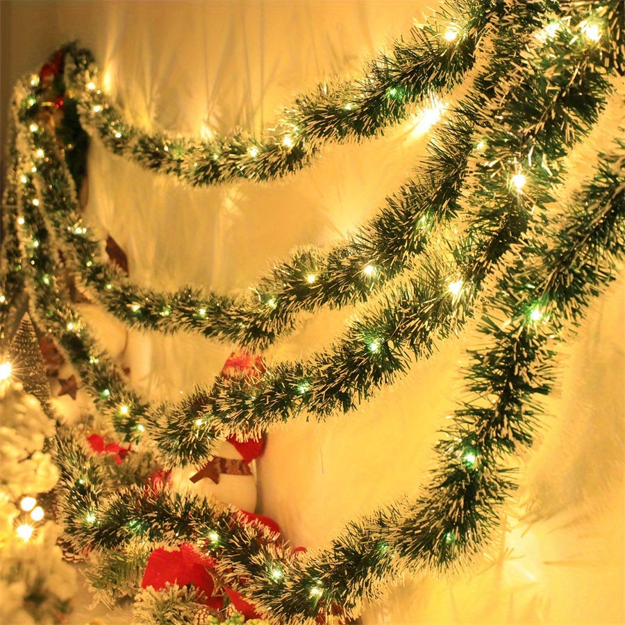 30 LED Christmas Tinsel Garland Set Battery Powered for Fireplace Mantel and Staircase