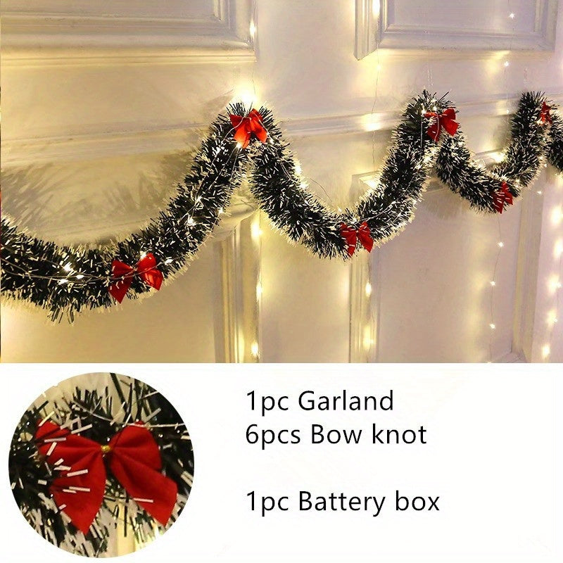 30 LED Christmas Tinsel Garland Set Battery Powered for Fireplace Mantel and Staircase