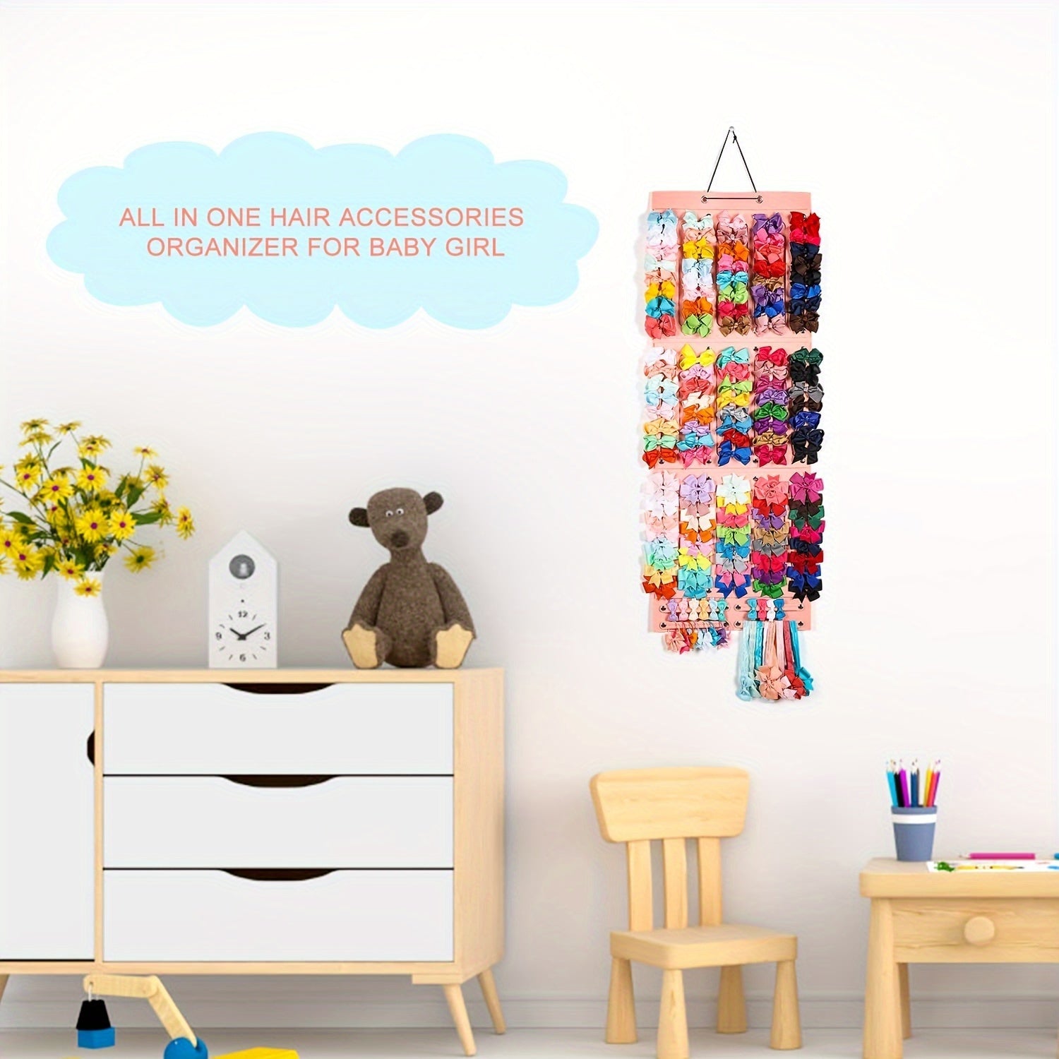 Girls Hair Accessories Organizer Wall Mount Hanging Storage for Bows Clips Headbands and Hair Ties