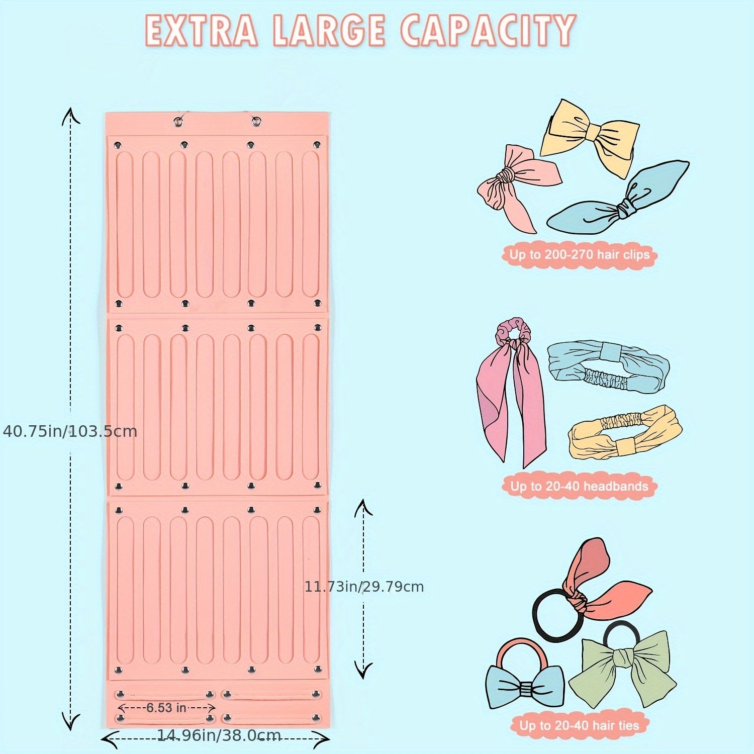 Girls Hair Accessories Organizer Wall Mount Hanging Storage for Bows Clips Headbands and Hair Ties