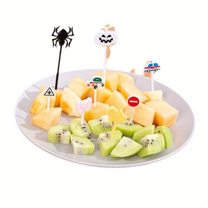 Bolalar uchun mini plastmassa tushlik qutisi bezak kartochkalari, multfilm hayvonlari, mevalar, Xellouin, yo'l harakati belgilar