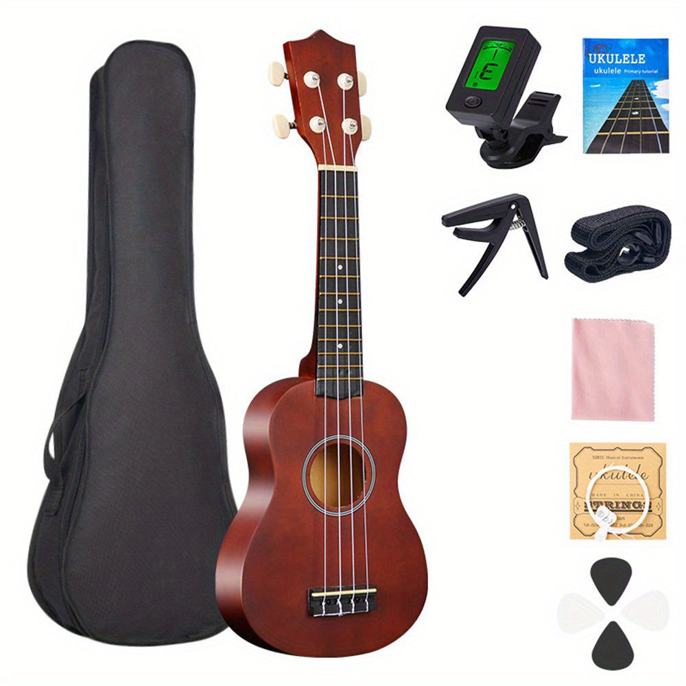 Hawaiian Ukulele Starter Kit 21 Inch with Soft Nylon Strings and Accessories for Adults