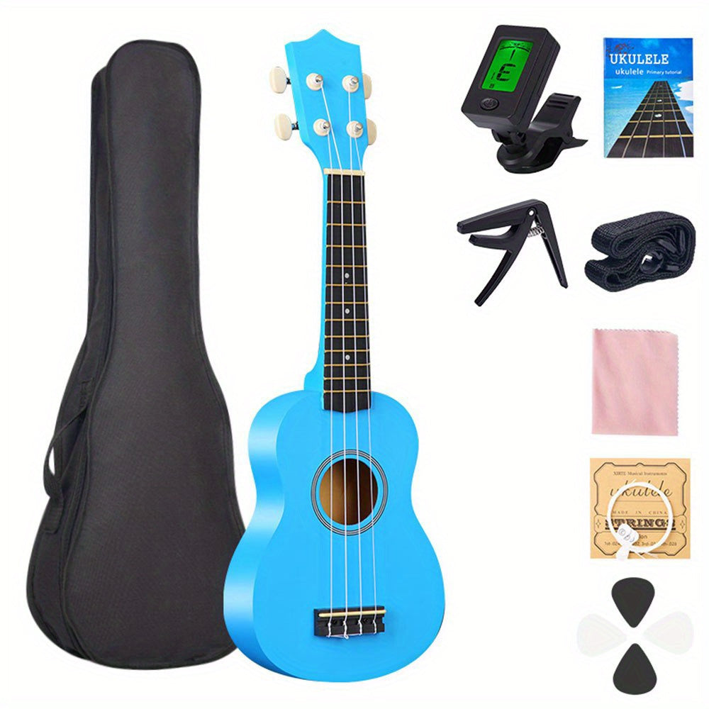 Hawaiian Ukulele Starter Kit 21 Inch with Soft Nylon Strings and Accessories for Adults