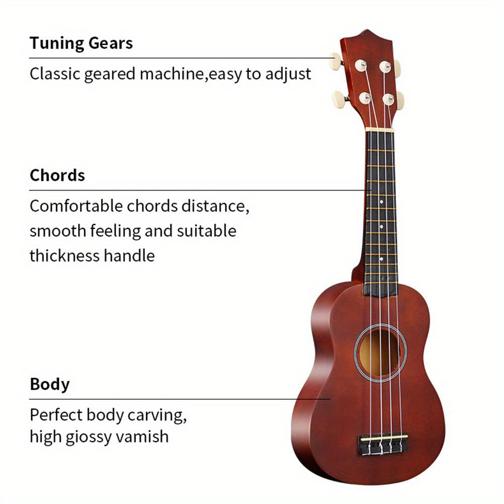 Hawaiian Ukulele Starter Kit 21 Inch with Soft Nylon Strings and Accessories for Adults