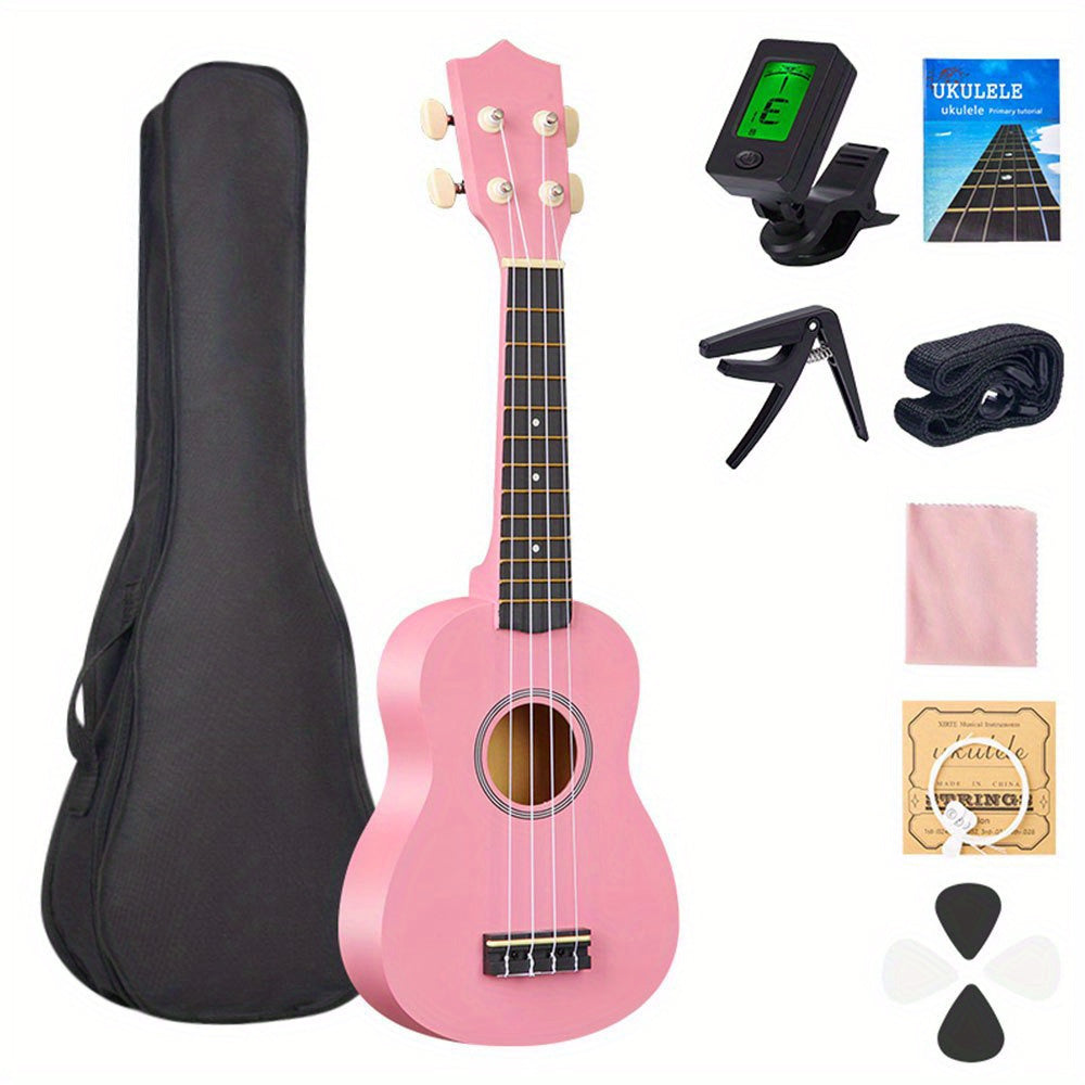 Hawaiian Ukulele Starter Kit 21 Inch with Soft Nylon Strings and Accessories for Adults