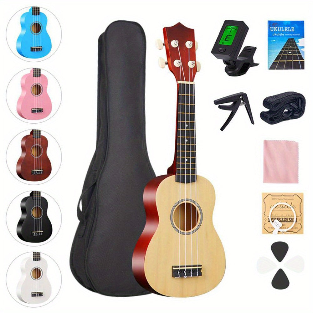 Hawaiian Ukulele Starter Kit 21 Inch with Soft Nylon Strings and Accessories for Adults