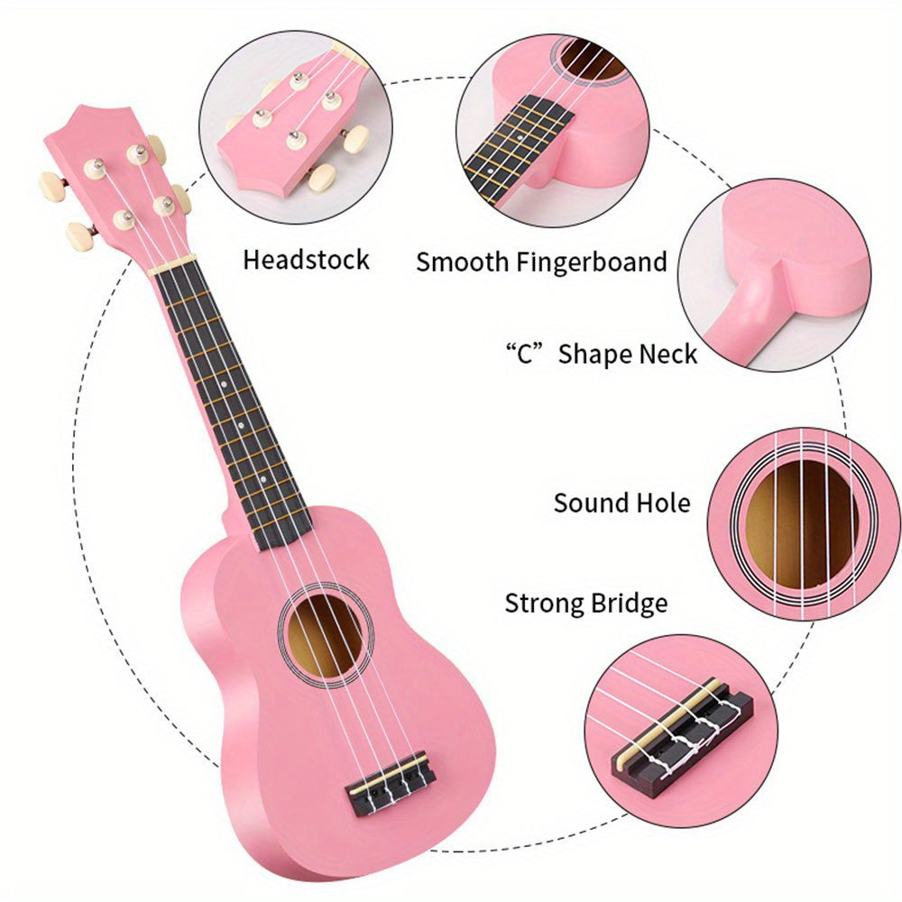 Hawaiian Ukulele Starter Kit 21 Inch with Soft Nylon Strings and Accessories for Adults
