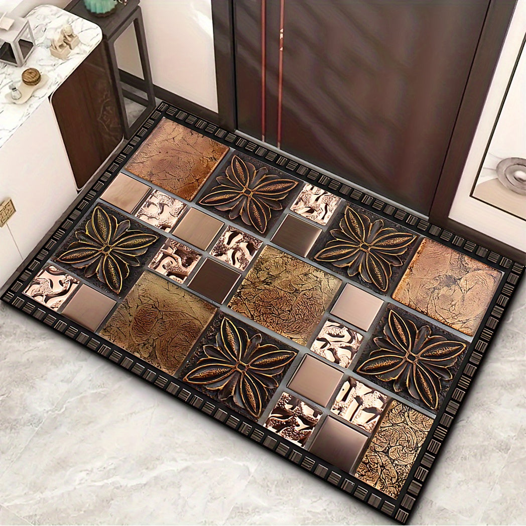 Коврик для двери с узором из керамической плитки — Добро пожаловать домой — Нескользящий, моющийся полиэстеровый коврик для прихожей, патио, сада, гостиной и ванной комнаты — Прочный, моющийся вручную входной коврик разных размеров