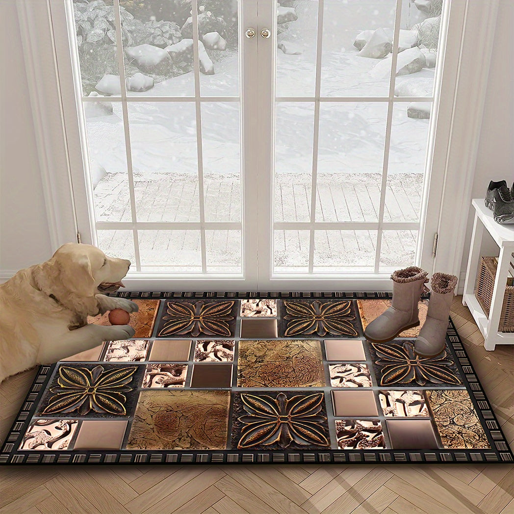 Коврик для двери с узором из керамической плитки — Добро пожаловать домой — Нескользящий, моющийся полиэстеровый коврик для прихожей, патио, сада, гостиной и ванной комнаты — Прочный, моющийся вручную входной коврик разных размеров