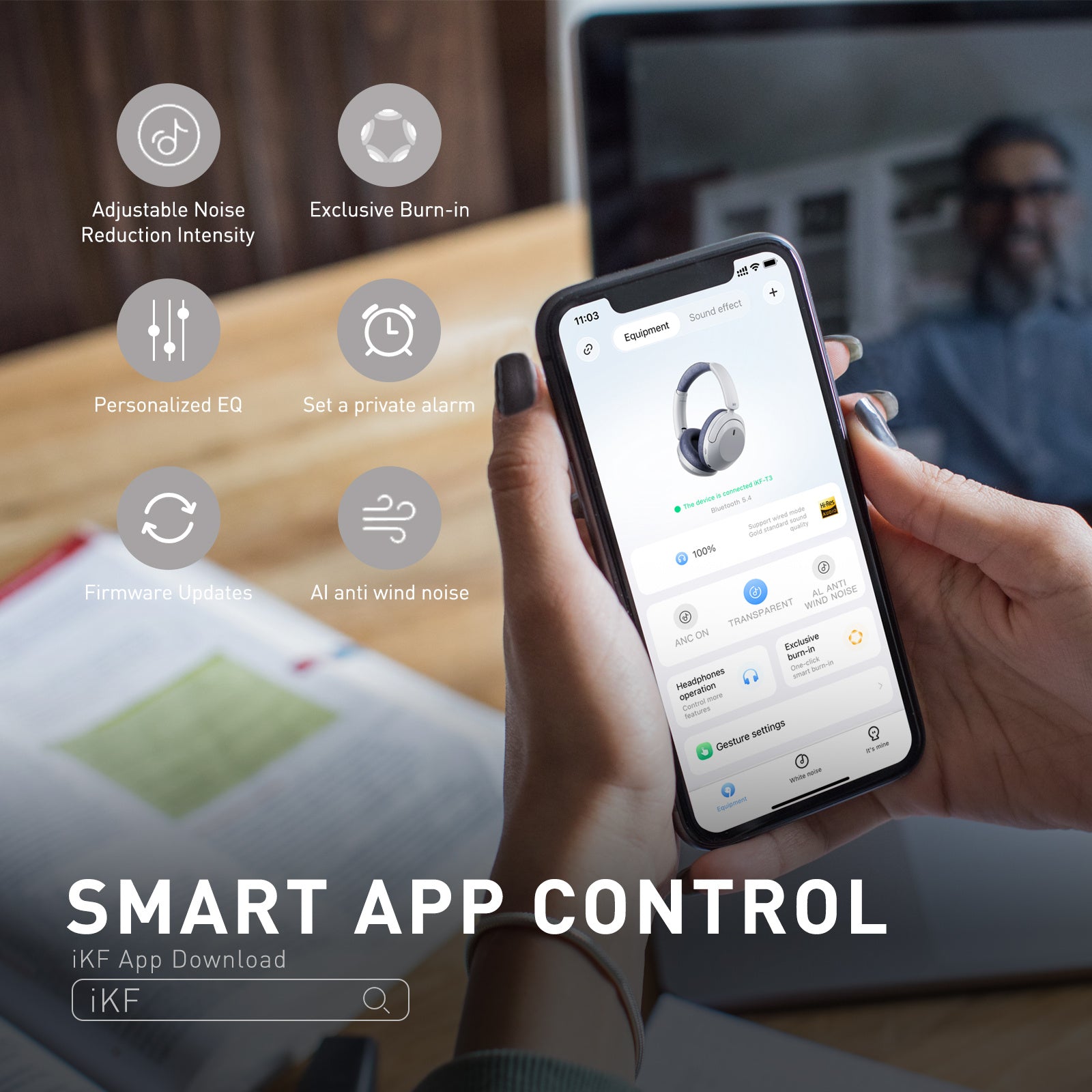 iKF-T3 simsiz quloqchinlar faol shovqinni bekor qilish, suv o'tkazmaydigan dizayn, ilova orqali boshqarish va kattalar uchun uzoq muddatli batareyaga ega.