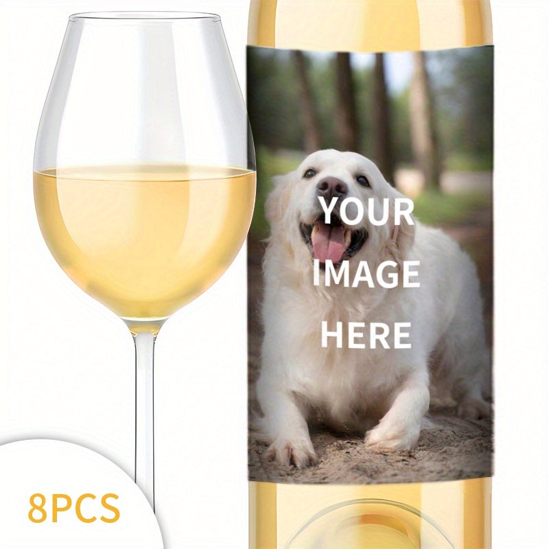 Personalized Waterproof Vinyl Stickers for Wine Bottles with Custom Pet Photos 8pcs Sun-Resistant Gift