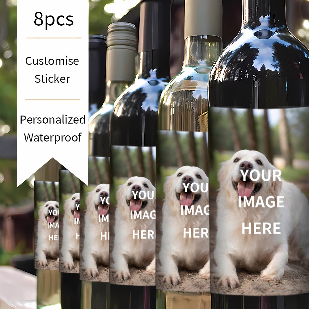Personalized Waterproof Vinyl Stickers for Wine Bottles with Custom Pet Photos 8pcs Sun-Resistant Gift