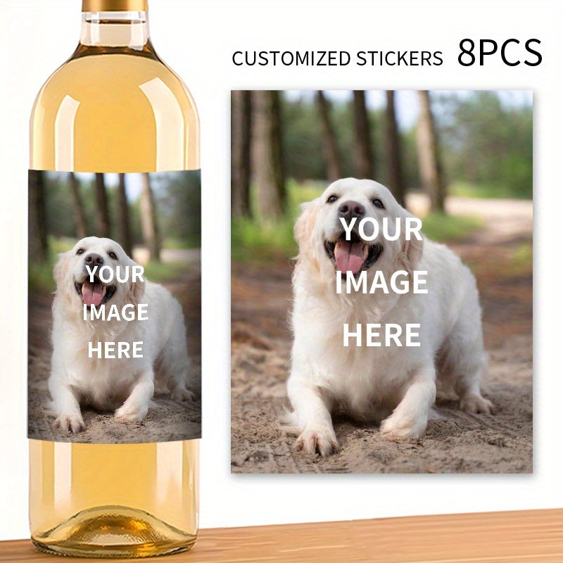 Personalized Waterproof Photo Wine Bottle Labels 8 Stickers 10x12.7cm for Gifts