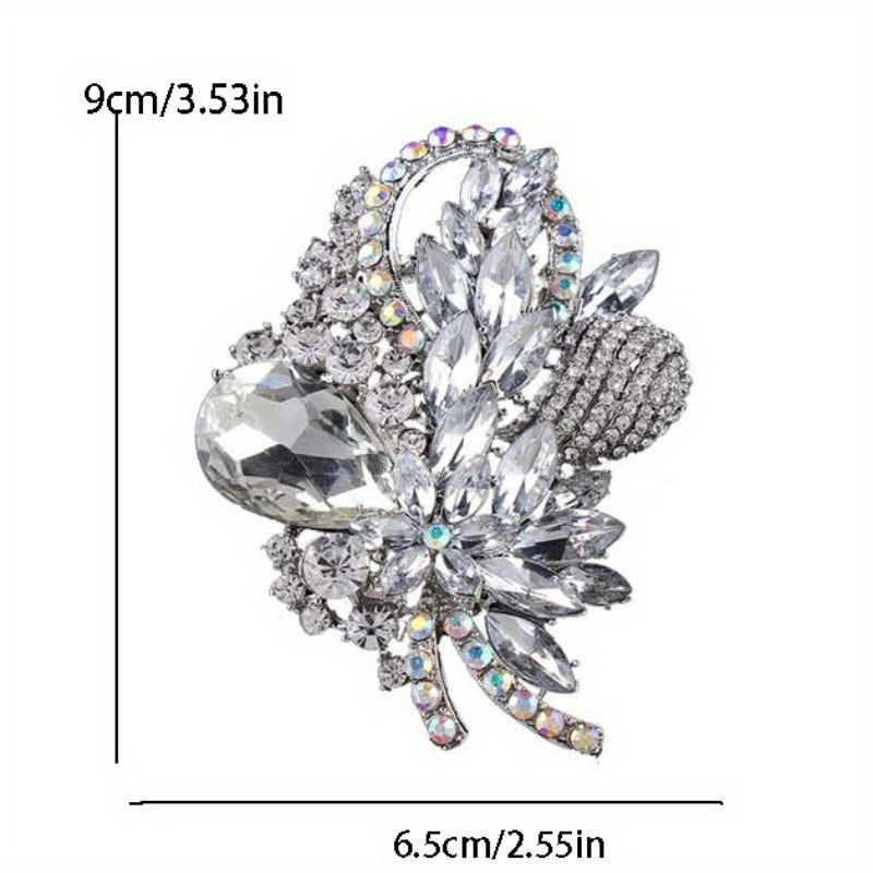 Vintage Luxury Glass Rhinestone Flower Brooch - Ayollar kostyumlari va palto uchun nozik kristall gullar shaklidagi pin (1 dona)