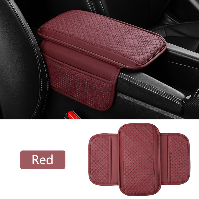 Universal PU Leather Car Armrest Cushion With Storage Pockets Organizer