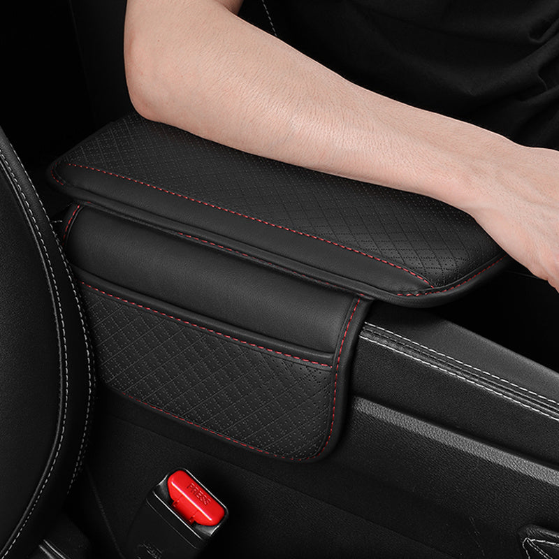 Universal PU Leather Car Armrest Cushion With Storage Pockets Organizer