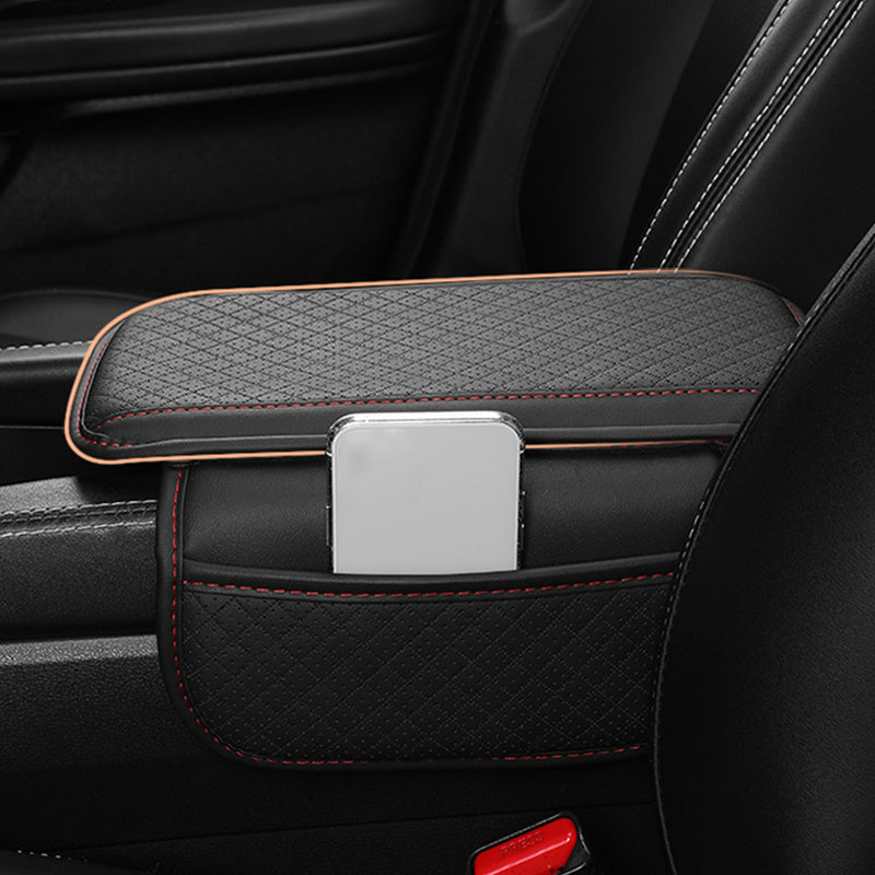 Universal PU Leather Car Armrest Cushion With Storage Pockets Organizer