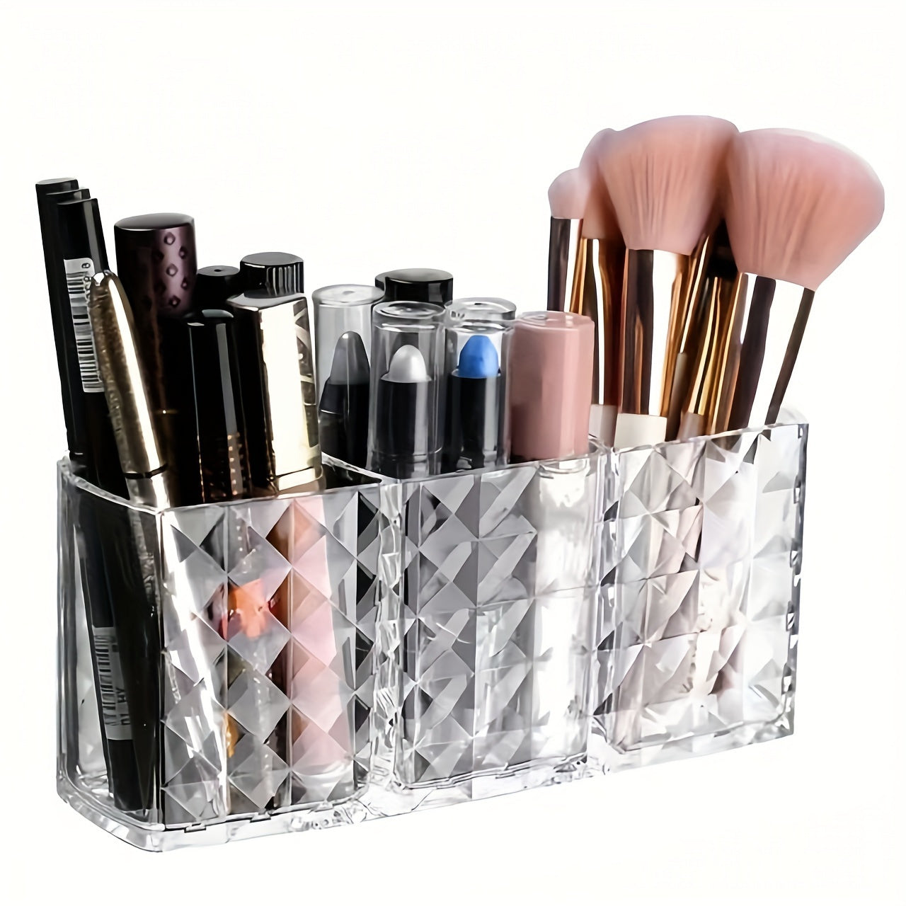 Clear Plastic Makeup Brush Holder for Vanity Countertop Storage