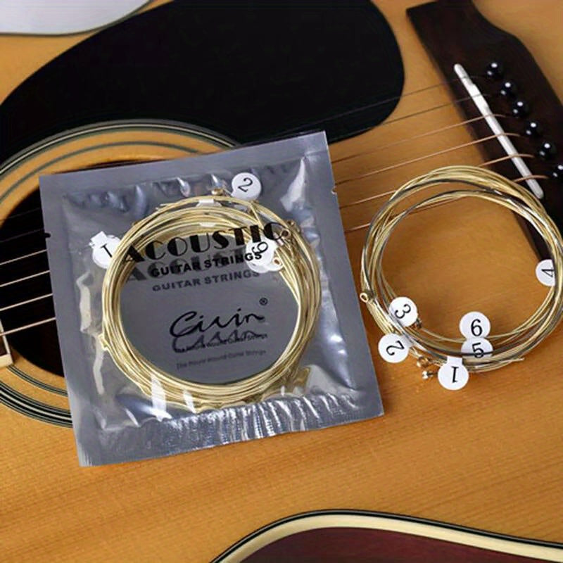Set of 6 Goldbronze Coated Roundwound Acoustic Classical Guitar Strings Polished Finish
