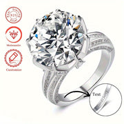 Personalized Sterling Silver Ring with Moissanite 10CT and Custom Engraving for Her