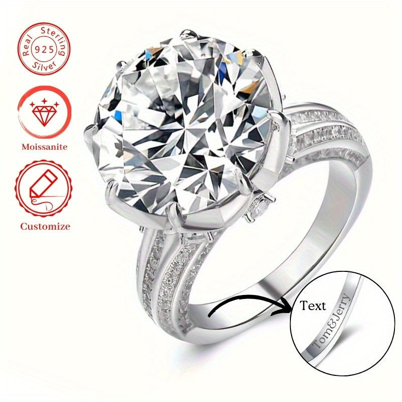 Personalized Sterling Silver Ring with Moissanite 10CT and Custom Engraving for Her
