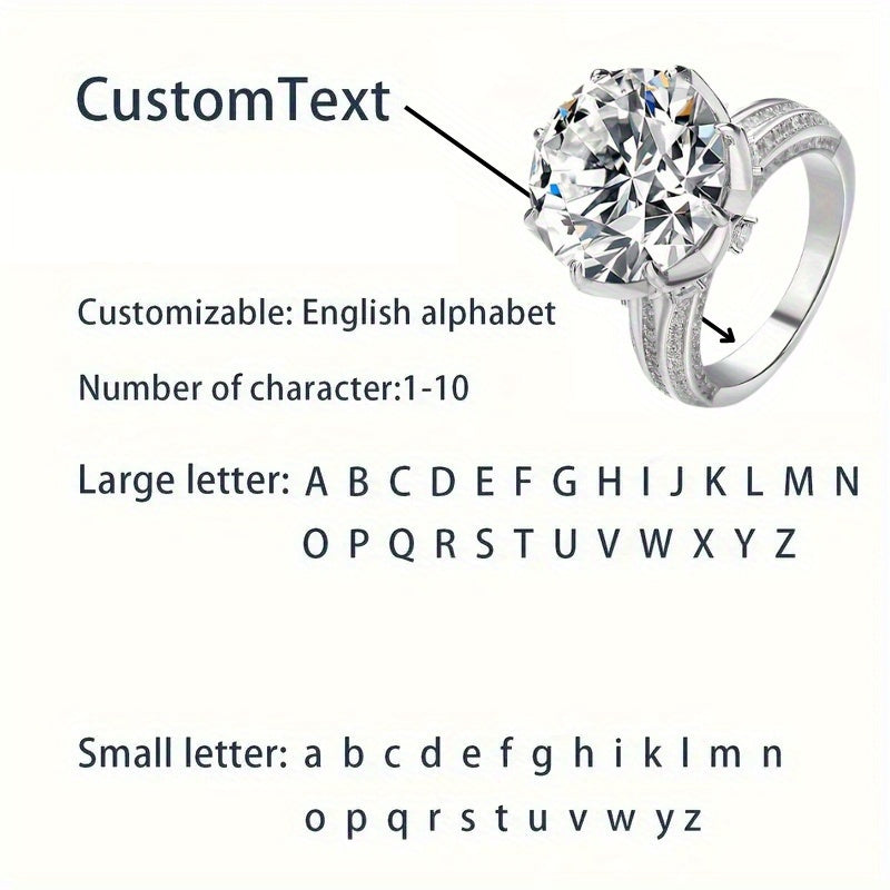 Personalized Sterling Silver Ring with Moissanite 10CT and Custom Engraving for Her