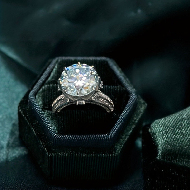 Personalized Sterling Silver Ring with Moissanite 10CT and Custom Engraving for Her