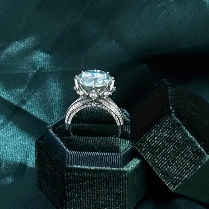 Personalized Sterling Silver Ring with Moissanite 10CT and Custom Engraving for Her