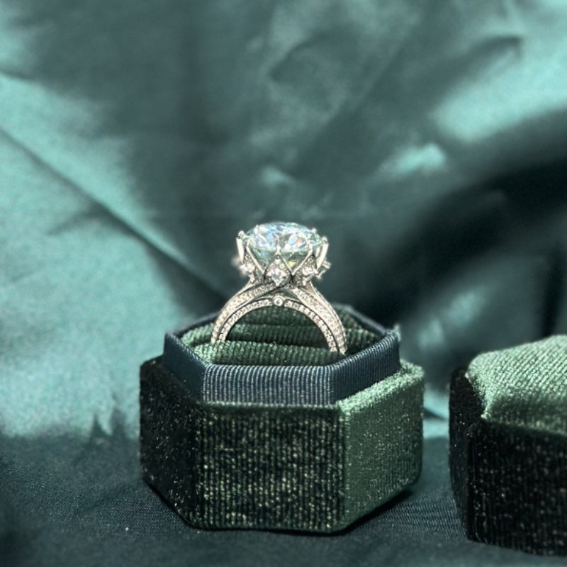 Personalized Sterling Silver Ring with Moissanite 10CT and Custom Engraving for Her