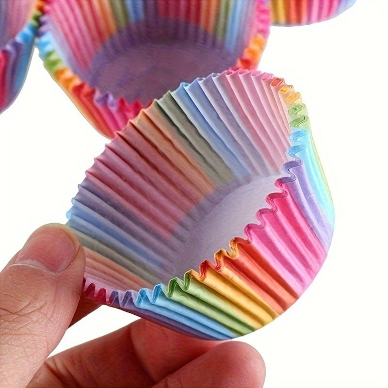 Set of 200 Rainbow Dotted Disposable Muffin Baking Cups for Cupcakes