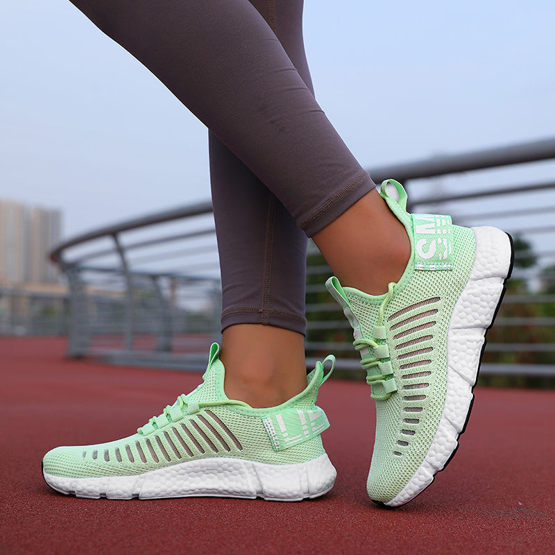 Zapatillas de running ligeras y transpirables para mujer con suela de EVA en verde y blanco