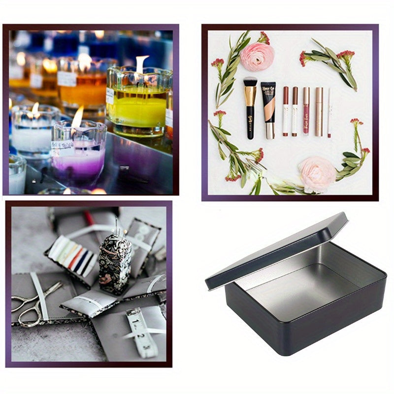 Black Metal Storage Box with Lid for Keys Cookies and Pencils 21.84x16x6.35 cm