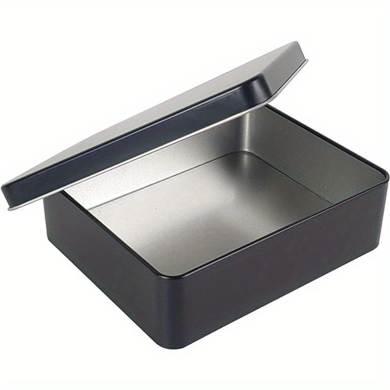 Black Metal Storage Box with Lid for Keys Cookies and Pencils 21.84x16x6.35 cm