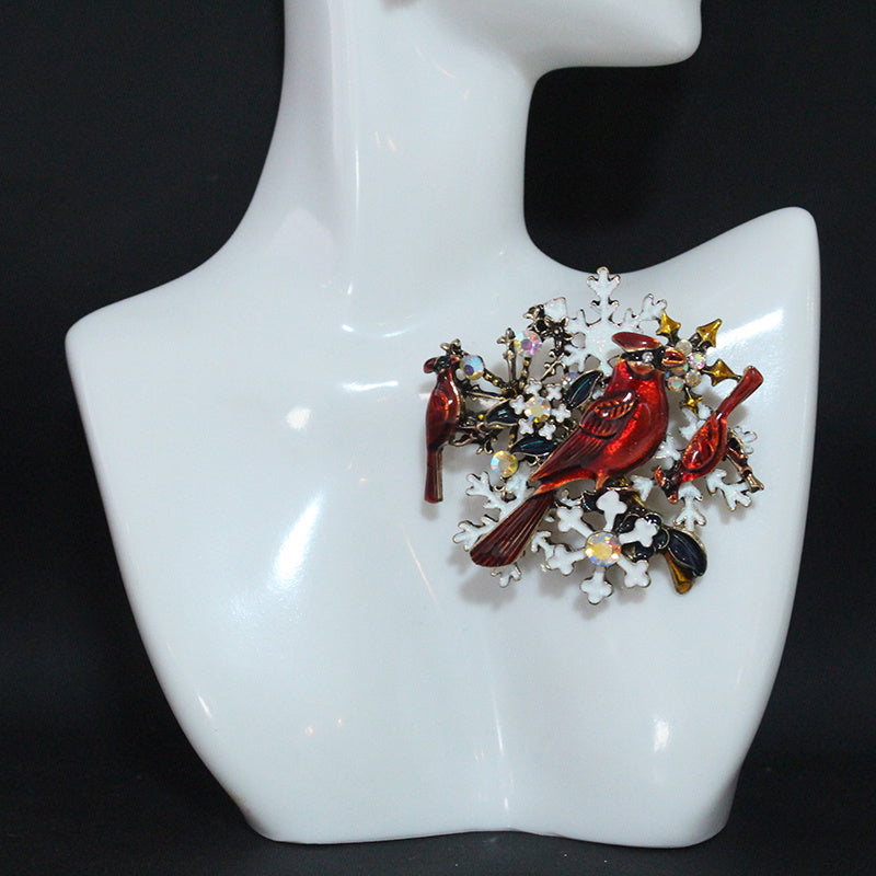 Enamel Bird Brooch with Diamonds for Women Elegant Jewelry Accessories