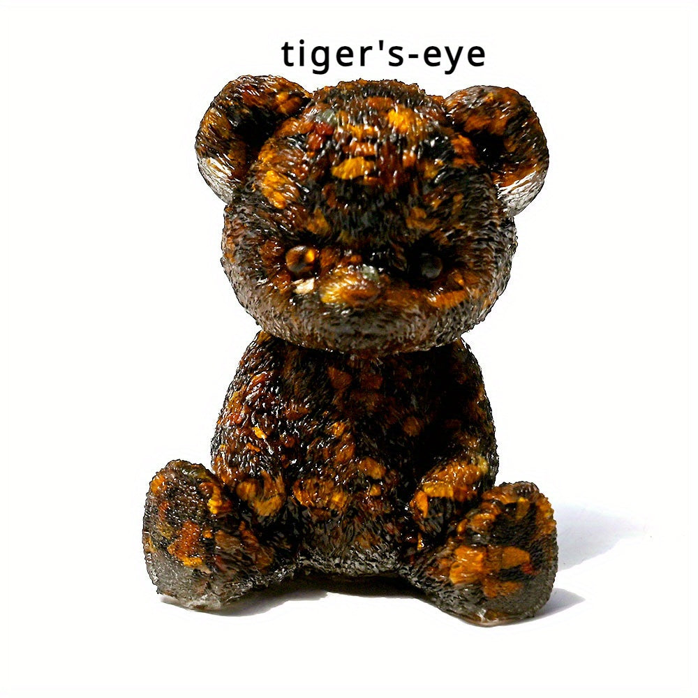 Figura de panda de resina con incrustaciones de piedra para decoración del hogar y fabricación de joyas