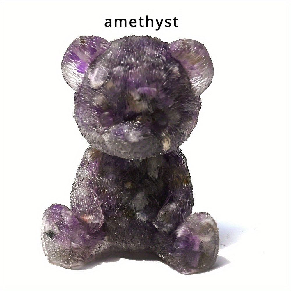 Figura de panda de resina con incrustaciones de piedra para decoración del hogar y fabricación de joyas